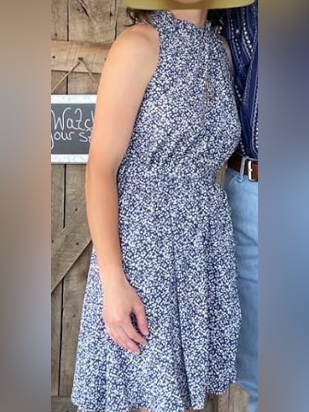 Amazon Navy and White Floral Halter Midi Dress